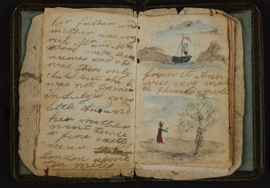 This undated image made available by The British Library in London, Friday, May 16, 2014, shows Charlotte Bronte&#039;s earliest known effort at writing, a short story written for Anne, the baby of th ...