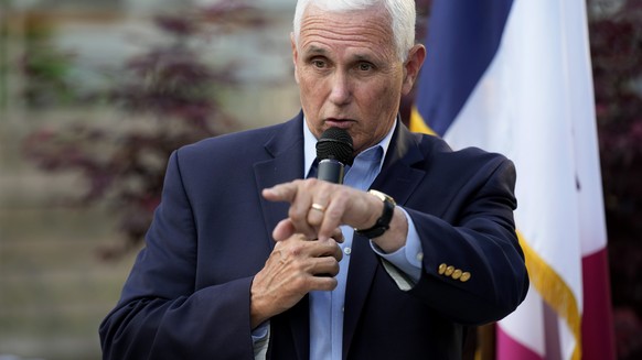 Former Vice President Mike Pence speaks to local residents during a meet and greet, Tuesday, May 23, 2023, in Des Moines, Iowa. (AP Photo/Charlie Neibergall)