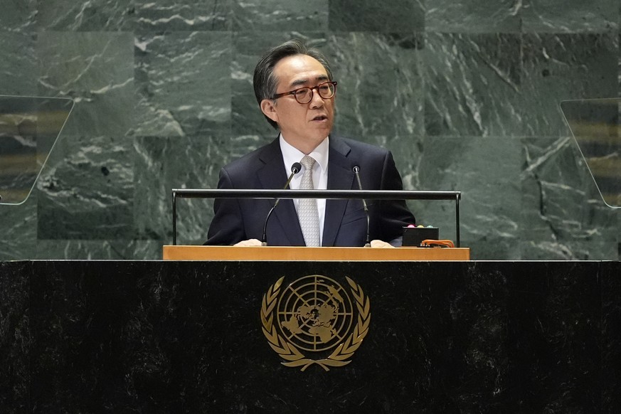 Korea&#039;s Deputy Minister for Foreign Affairs Tae-yul Cho addresses the 79th session of the United Nations General Assembly, Friday, Sept. 27, 2024. (AP Photo/Pamela Smith)
Tae-yul Cho
