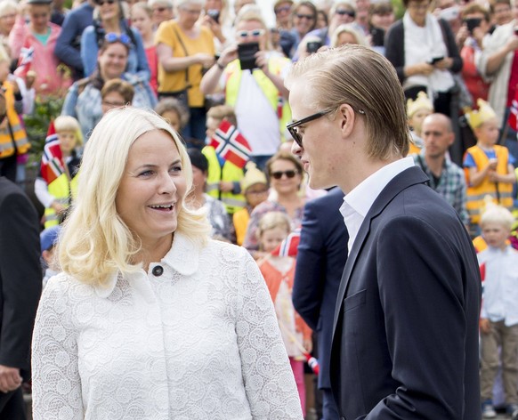 La princesse Mette-Marit, son fils Marius Borg Hoiby - La famille royale de Norvège lors du jubilé de 25 ans de règne du roi Harald de Norvège à Trondheim, le 23 juin 2016. King Harald celebrates his  ...