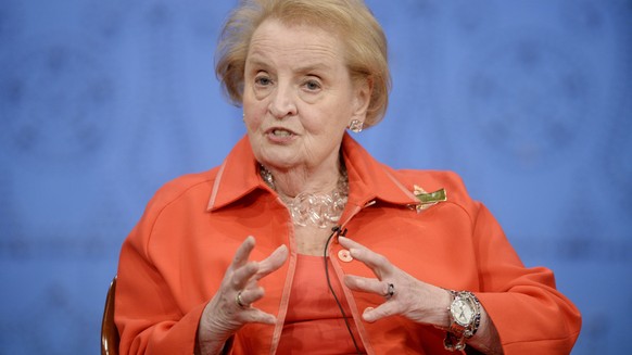 epa04214563 Former Secretary of State Madeleine Albright speaks at a discussion panel before an awards luncheon held by the National Democratic Institute to present the 2014 Madeleine K. Albright Gran ...