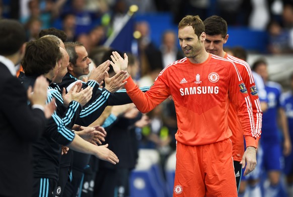 Football - Chelsea v Sunderland - Barclays Premier League - Stamford Bridge - 24/5/15
Chelsea&#039;s Petr Cech and Thibaut Courtois as they celebrate winning the Barclays Premier League
Reuters / Dy ...