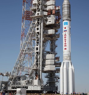 Proton-Rakete auf dem Weltraumbahnhof Baikonur in Kasachstan.