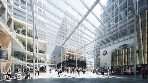 HANDOUT - Visualisierung des Dienstleistungszentrum "The Circle", am Dienstag, 28. April 2015, in Kloten. In Gehdistanz zu den Terminals entsteht ein Ort fuer Business und Lifestyle, wie die ...