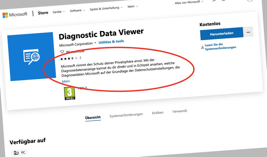 Microsoft empfiehlt dem Zürcher Datenschützer, den «Diagnosedaten-Viewer» zu installieren ...