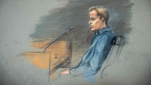 This court sketch by Ane Hem shows the defendant Marius Borg Hoiby in the witness box during his trial in Oslo, Norway, Thursday Feb. 5, 2026. (Ane Hem/NTB Scanpix via AP)
Trial against Marius Borg Hø ...