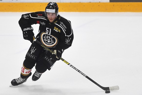 Lugano's player Ryan Spooner in action during the regular season game of the National League Swiss Championship 2019/20 between HC Lugano and HC Lausanne, at the ice stadium Corner Arena, Switzer ...