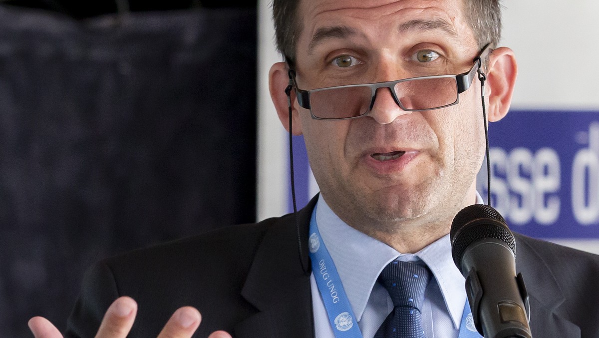 Nils Melzer, UN Special rapporteur on torture, speaks during a press conference entitled "Geneva call to free Assange", organized by the Geneva Press Club at the Bains des Paquis, on Friday, ...