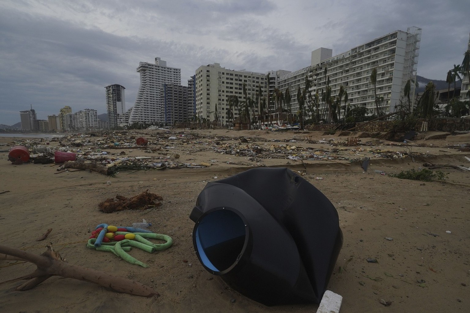 Debris lays on the beach after Hurricane Otis ripped through Acapulco, Mexico, Wednesday, Oct. 25, 2023. Hurricane Otis ripped through Mexico&#039;s southern Pacific coast as a powerful Category 5 sto ...