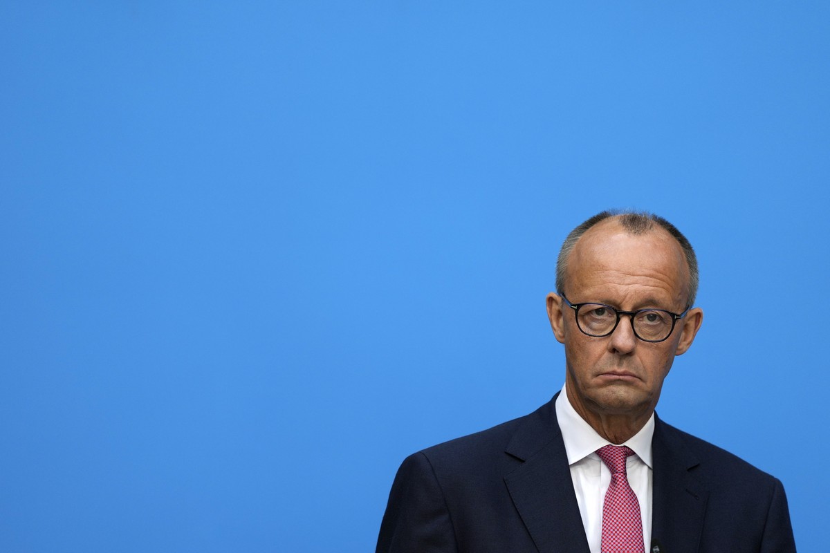German opposition leader and Christian Democratic Union party chairman Friedrich Merz is pictured at a joint news conference with Markus Soeder, Christian Social Union party leader and state governor  ...