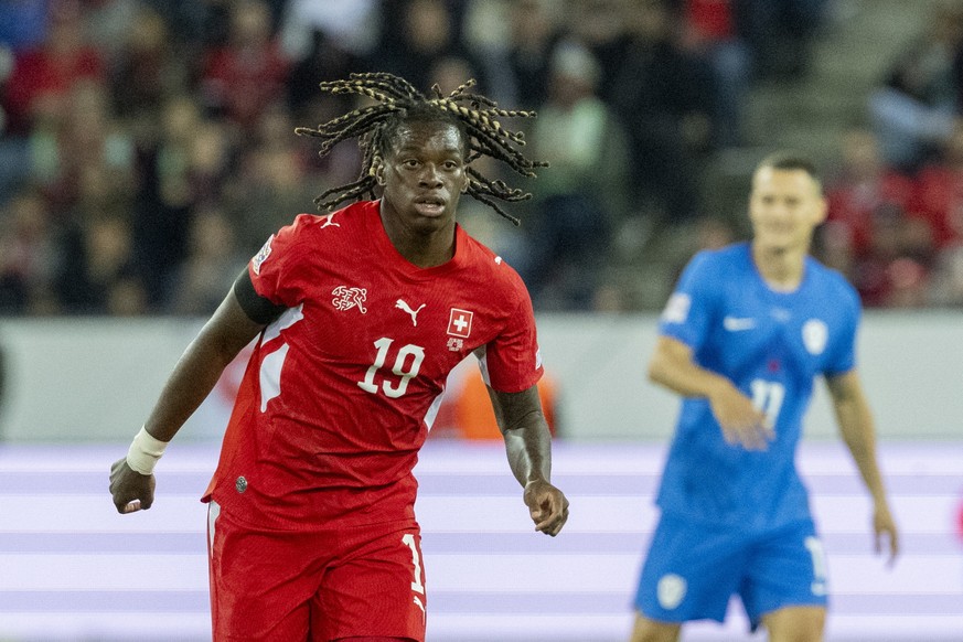 epa13279531 Switzerland's Winsley Boteli in action during the UEFA Nations League soccer match between Switzerland and Slovenia, in Lucerne, Switzerland, 03 October 2026. EPA/URS FLUEELER