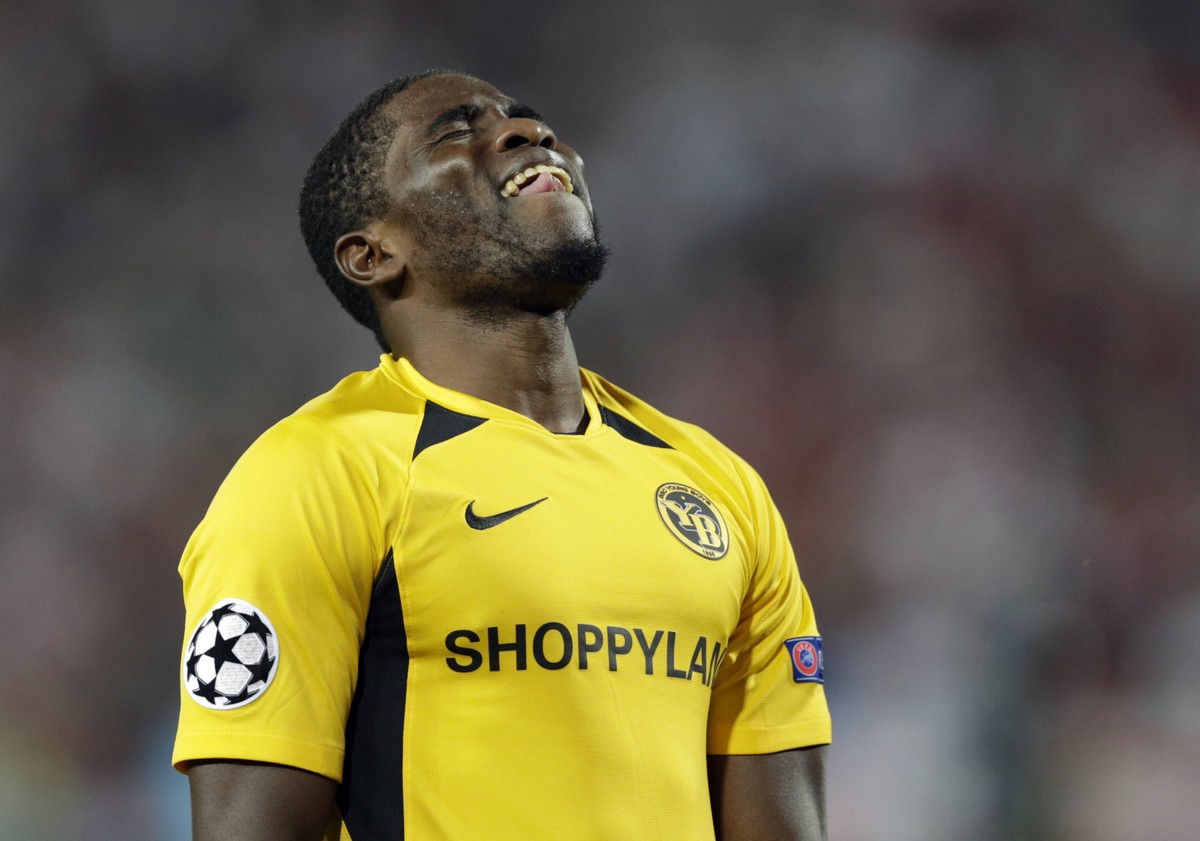 epa07798155 Young Boys' Roger Assale reacts during the UEFA Champions League playoff, second leg soccer match between BSC Young Boys and Red Star Belgrade in Belgrade, Serbia, 27 August 2019. EPA ...