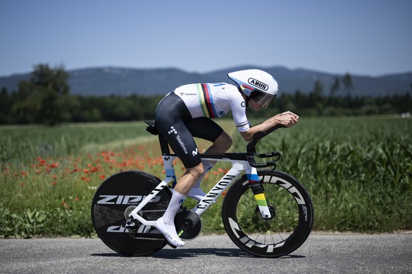 KEYPIX - Marlen Reusser from Switzerland of Movistar Team in action during the fourth stage, a 23,8 km time trial race with start and finish in Aarburg, Switzerland, at the Tour de Suisse UCI WorldTou ...