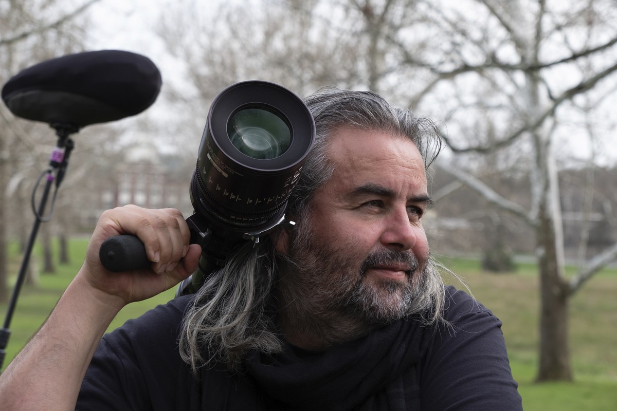 This image released by Universal Pictures shows cinematographer Hoyte Van Hoytema on the set of "Oppenheimer." (Melinda Sue Gordon/Universal Pictures via AP)