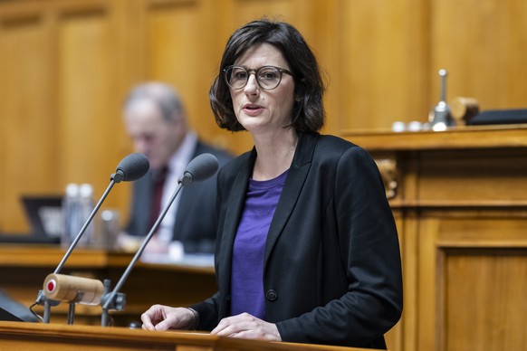Celine Widmer, SP-ZH, spricht zur Debatte um den Bericht der Parlamentarischen Untersuchungskommission PUK zur Krise der Credit Suisse, an der Fruehjahrssession der Eidgenoessischen Raete, am Dienstag ...