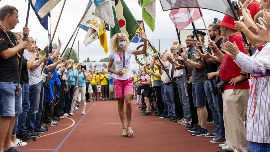 Jolanda Neff wird von ihrer Wohngemeinde Goldach fuer die gewonnene Goldmedaille im Mountainbike CC an den Olympischen Spielen Tokyo 2020 offiziell empfangen und geehrt, am Samstag, 31. Juli 2021, in  ...