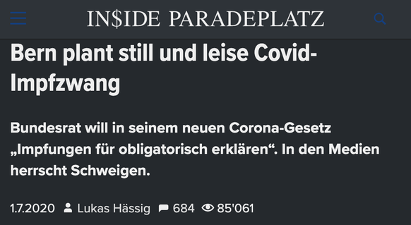 Bern plant still und leise Covid-Impfzwang bei Inside Paradeplatz