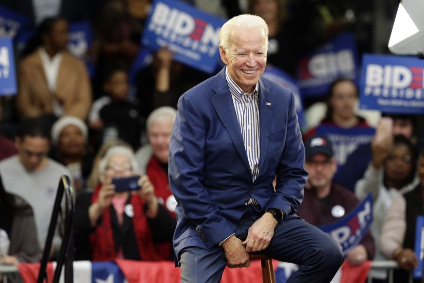 Democratic presidential candidate former Vice President Joe Biden smiles while being introduced at a campaign event at Saint Augustine&#039;s University in Raleigh, N.C., Saturday, Feb. 29, 2020. (AP  ...