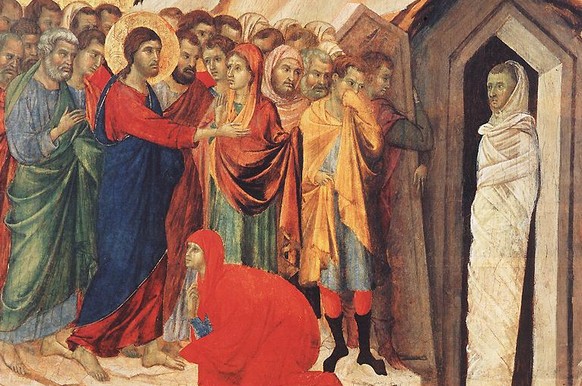 Die Wiederauferstehung Lazarus' gemalt von Duccio.&nbsp;