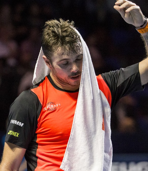 Switzerland&#039;s Stan Wawrinka during his quarter final match at the Swiss Indoors tennis tournament at the St. Jakobshalle in Basel, Switzerland, on Friday, October 28, 2016. (KEYSTONE/Alexandra We ...