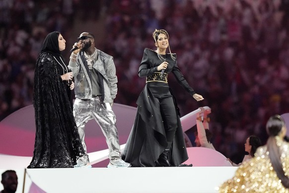 Artists perform during the closing ceremony ahead of the World Cup final soccer match between Argentina and France at the Lusail Stadium in Lusail, Qatar, Sunday, Dec. 18, 2022. (AP Photo/Martin Meiss ...