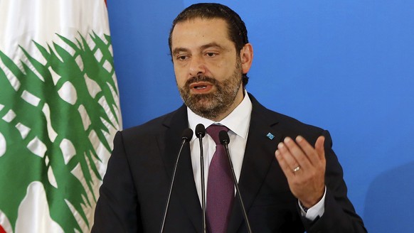 Lebanese Prime Minister Saad Hariri speaks during a press conference in Beirut, Lebanon, Monday, May 7, 2018. Hariri acknowledged that his parliamentary bloc lost seats in this week&#039;s elections,  ...