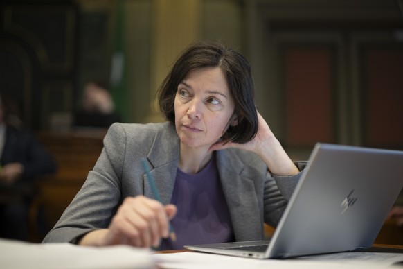 Regierungsraetin Bettina Surber (SP), an der Fruehjahrssession des St. Galler Kantonsrates, am Montag, 10. Maerz 2025, in St. Gallen. (KEYSTONE/Gian Ehrenzeller)