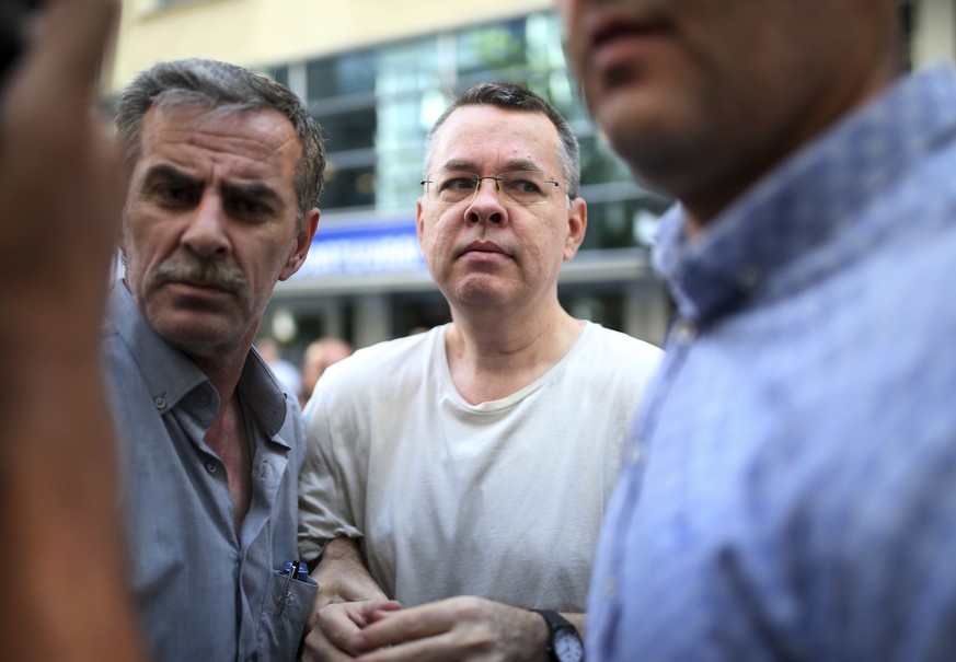 In this July 25, 2018 photo, Andrew Craig Brunson, an evangelical pastor from Black Mountain, North Carolina, arrives at his house in Izmir, Turkey. Brunson, who had been jailed in Turkey for more tha ...