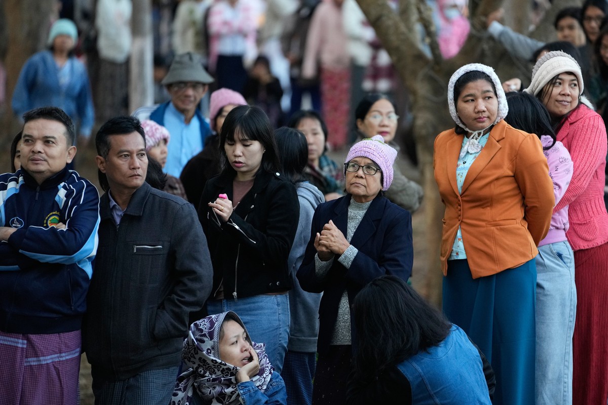 Voters line up to cast their ballots at a polling station in Naypyitaw, Myanmar, Sunday, Dec. 28, 2025. (AP Photo/Aung Shine Oo)
Myanmar Election