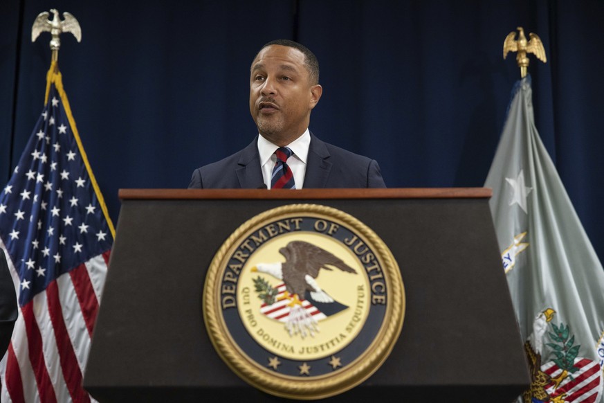 United States Attorney for the Eastern District of New York Breon Peace speaks during a press conference in regards to cooperation between French cement company Lafarge and the Islamic State group at  ...