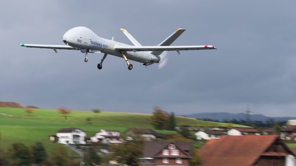 Die militärische Aufklärungsdrohne Hermes 900 HFE der Schweizer Luftwaffe.