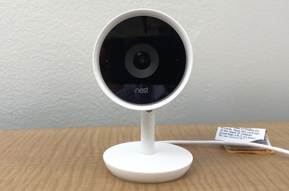 This July 25, 2017, frame grab from video shows the Nest Cam IQ camera. Nest’s newest home security camera is supposed to be so smart that it can recognize anyone entering its sight line after it has  ...