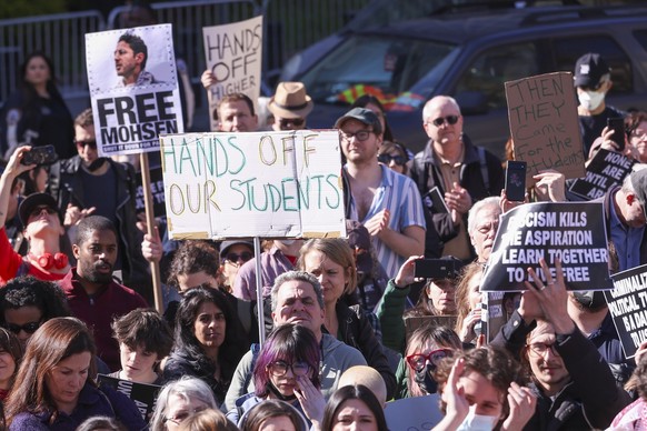 epa12037744 People attend the National Day of Action for Higher Education rally at Foley Square in New York, New York, USA, 17 April 2025. The organizers oppose conservative politicians withholding fu ...
