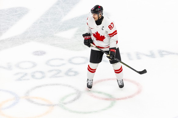 Canada's Sidney Crosby in action, during the men's group A preliminary round game between Czech Republic and Canada at the 2026 Olympic Winter Games in Milan Santagiulia Ice Hockey Arena, It ...