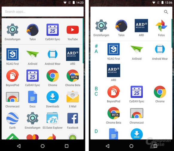 Links die neue und rechts die alte App-Übersicht.