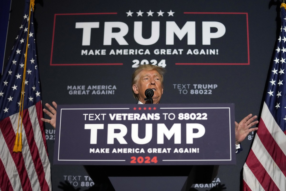 Republican presidential candidate former President Donald Trump speaks at a campaign rally, Tuesday Aug. 8, 2023, at Windham High School in Windham, N.H. (AP Photo/Robert F. Bukaty)
Donald Trump