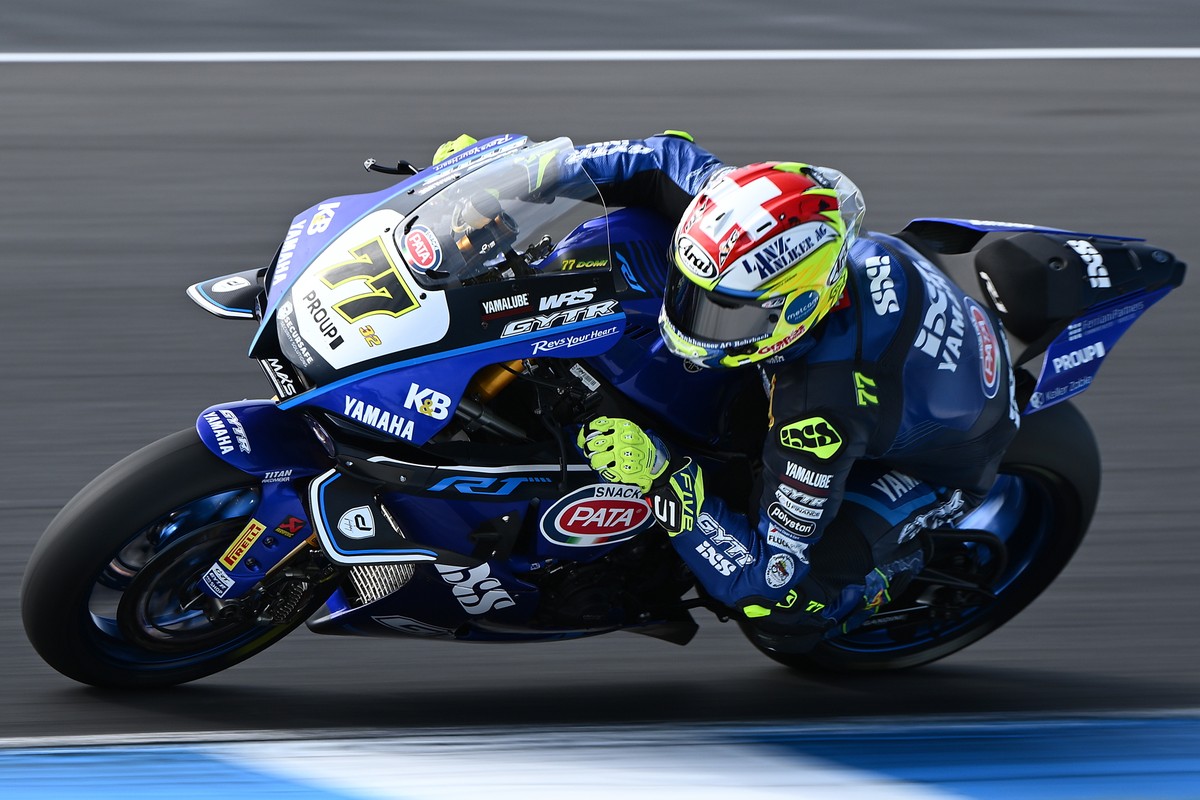 epa11914365 Swiss rider Dominique Aegerter of GYTR GRT Yamaha WorldSBK Team during WorldSBK Free Practice 3 during the 2025 FIM Superbike World Championship at Phillip Island Grand Prix Circuit on Phi ...
