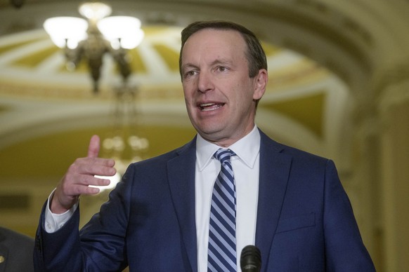 Sen. Chris Murphy, D-Conn., speaks during the Senate Democrat policy luncheon news conference at the Capitol, Tuesday, Jan. 21, 2025, in Washington. (AP Photo/Rod Lamkey, Jr.)
Chris Murphy