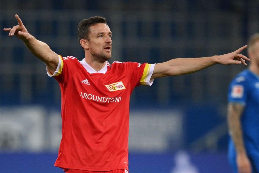 epa08793840 Christian Gentner of Union Berlin gestures during the German Bundesliga match between TSG Hoffenheim and 1. FC Union Berlin at PreZero-Arena in Sinsheim, Germany, 02 November 2020. EPA/Mat ...