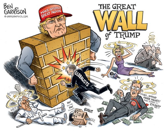 Trump gewinnt die Wahl zum Präsidenten: Seine Gegner rannten bei ihm gegen eine Wand. Bild: Ben Garrison für GRRRGRAPHICS.com