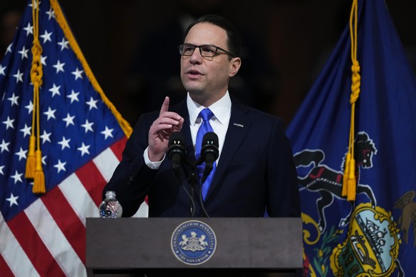 Gov. Josh Shapiro delivers his budget address for the 2024-25 fiscal year to a joint session of the Pennsylvania House and Senate in the Rotunda of the state Capitol in Harrisburg, Pa., Wednesday, Feb ...