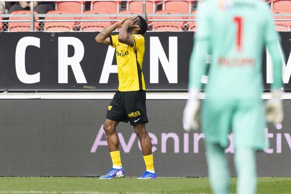Samuel Essende (YB) reagit, lors de la rencontre de football de Swiss Super League entre le FC Sion, SIO, et le BSC Young Boys, YB, ce dimanche 22 fevrier 2026 au Stade de Tourbillon a Sion. (KEYSTONE ...