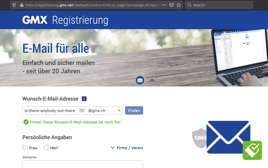 Bei GMX und anderen E-Mail-Anbietern lässt sich die Verfügbarkeit von Adressen automatisiert prüfen.