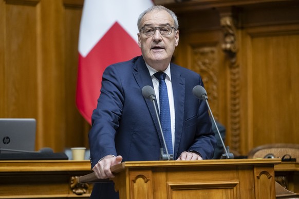 Bundesrat Guy Parmelin spricht zur Grossen Kammer, an der Sommersession der Eidgenoessischen Raete, am Donnerstag, 13. Juni 2024 im Nationalrat in Bern. (KEYSTONE/Alessandro della Valle)