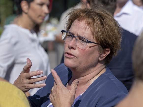 Nationalraetin Magdalena Martullo-Blocher bei der Veranstaltung SVP bi de Luet in Basel, am Samstag, 21. Mai 2022. (KEYSTONE/Georgios Kefalas)