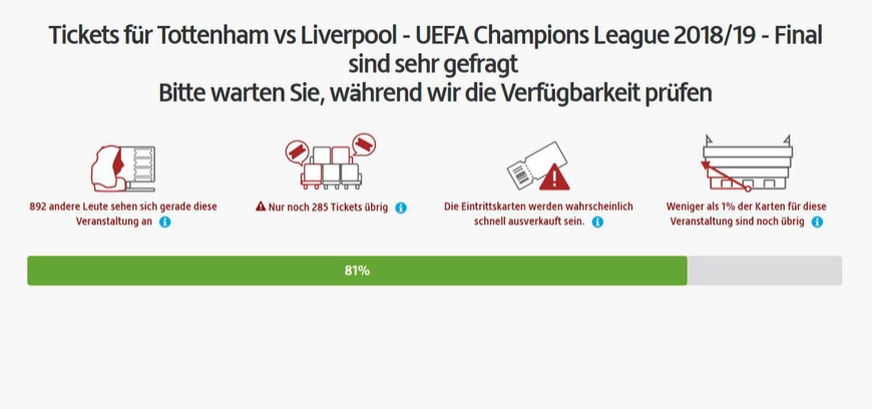 «Hilfe, es gibt kaum Tickets!» – Schon während der Warterei auf die angebotenen Tickets setzt das Portal einen unter Druck.