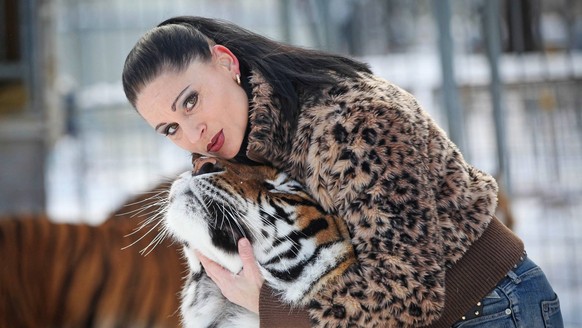 Carmen Zander vom Dresdner Weihnachts-Cirkus mit ihren Tigern.

Carmen Zander of Dresdner Christmas Cirkus with theirs Tigers