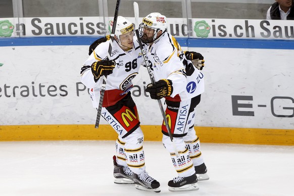 Damien Brunner (l.) feiert in Lausanne seine Saisontreffer Nummer 7 und 8.