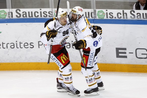 Damien Brunner (l.) feiert in Lausanne seine Saisontreffer Nummer 7 und 8.