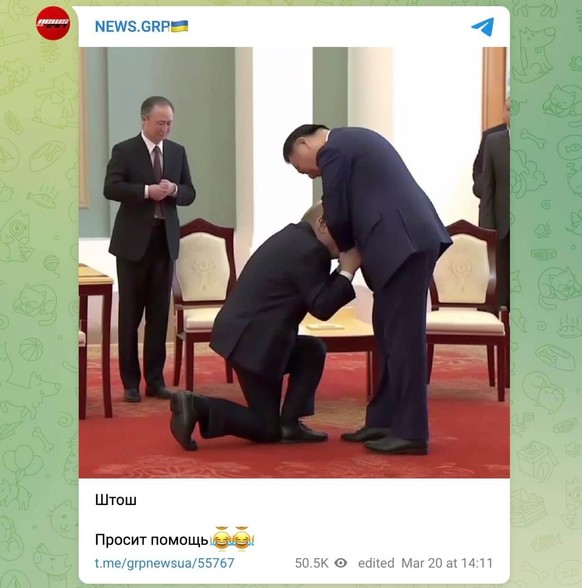 Angeblich soll das Bild bei Xis Besuch in Russland entstanden sein, doch es ist eine Fälschung.